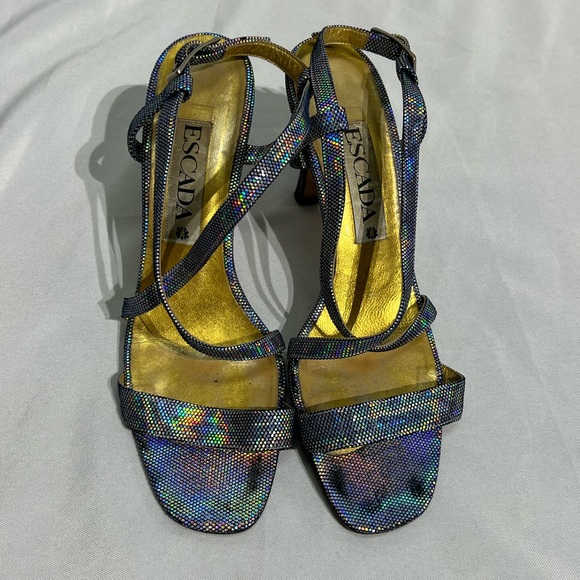 ESCADA Vintage Metallic Rainbow Strappy Heels - size 9B - Picture 5 of 13